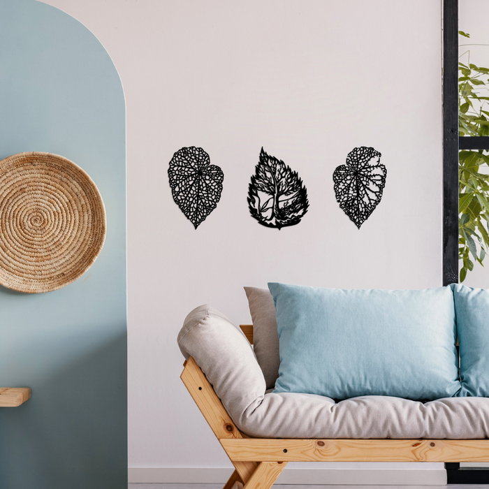 Wallity Detailed Leaves - 512 Escultura de pared de metal Negra
